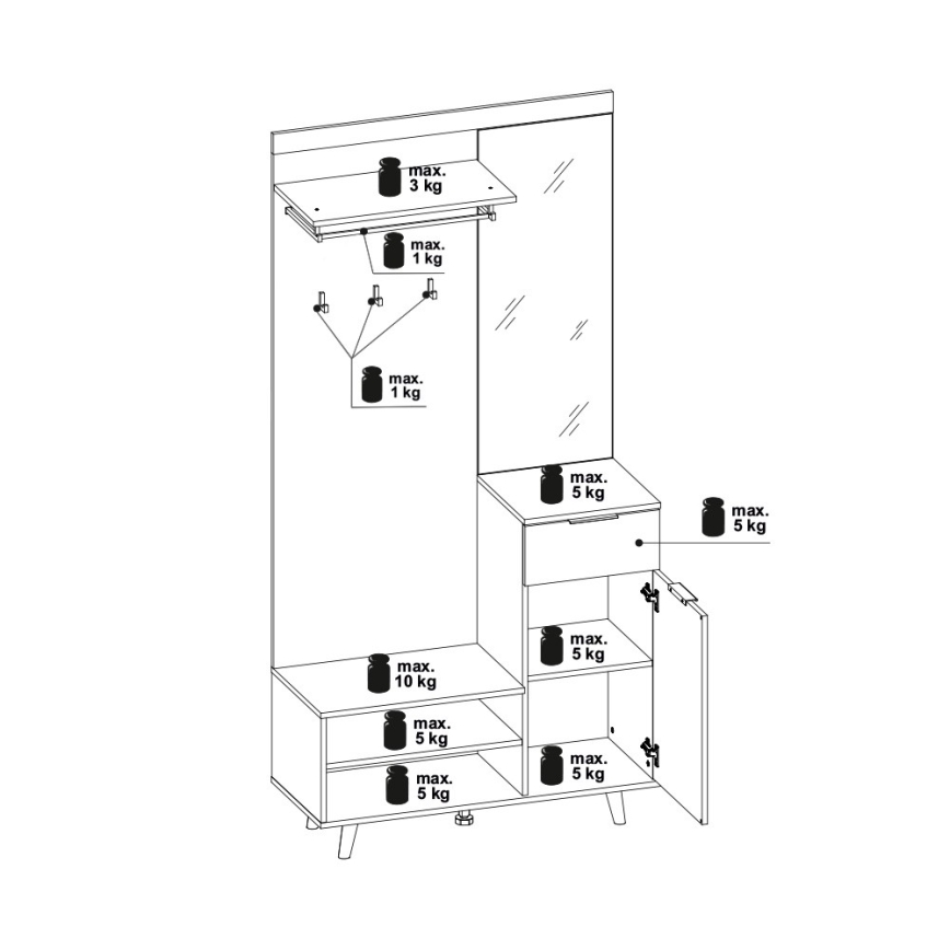 Mueble de entrada con espejo SVEN marrón/blanco