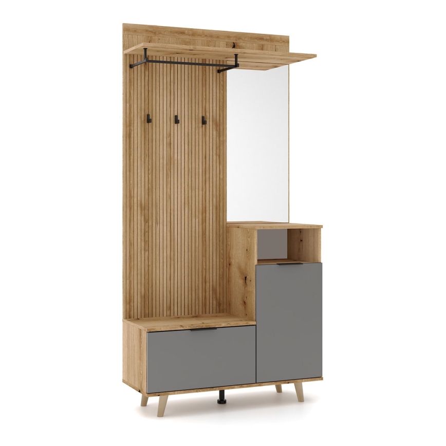 Mueble de entrada con espejo SVEN, marrón/grafito