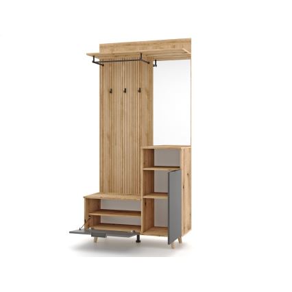 Mueble de entrada con espejo SVEN, marrón/grafito