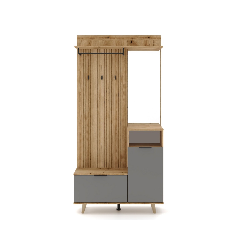 Mueble de entrada con espejo SVEN, marrón/grafito