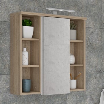 Mueble de pared para baño con espejo VENOM blanco/roble sonoma