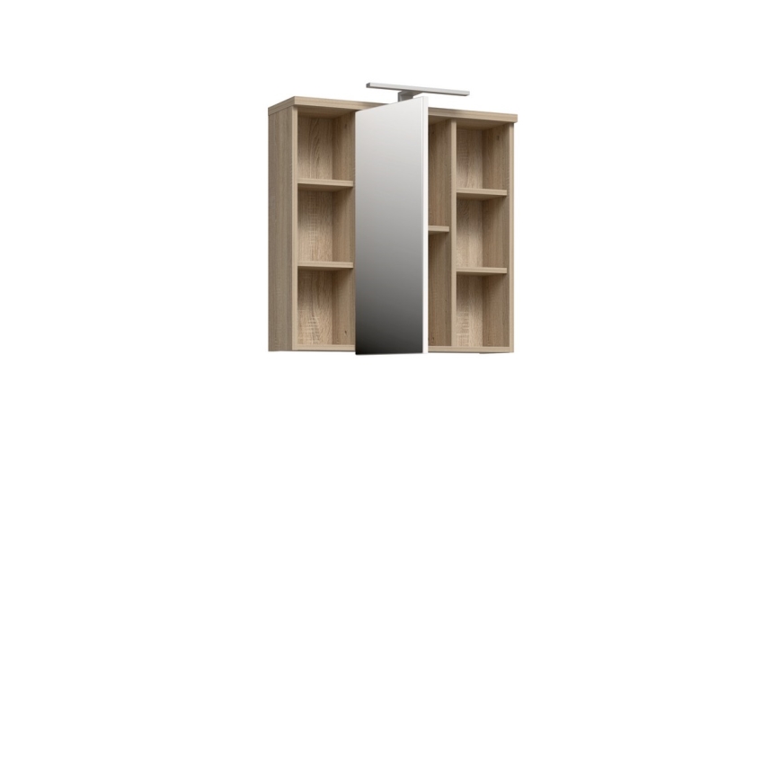 Mueble de pared para baño con espejo VENOM blanco/roble sonoma