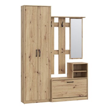 Mueble de recibidor con espejo KAVI en roble Artisan
