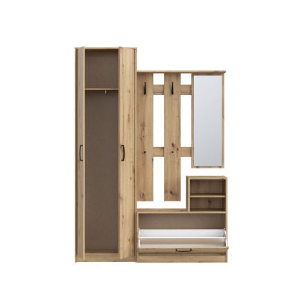 Mueble de recibidor con espejo KAVI en roble Artisan