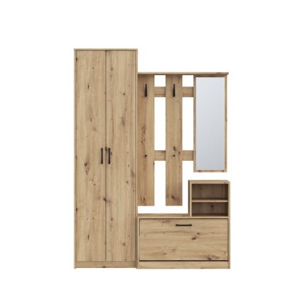 Mueble de recibidor con espejo KAVI en roble Artisan