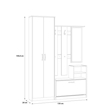 Mueble de recibidor con espejo KAVI en roble Artisan