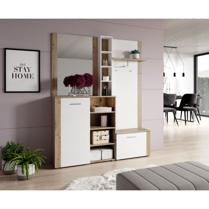 Mueble de recibidor con espejo KEVIN marrón/blanco