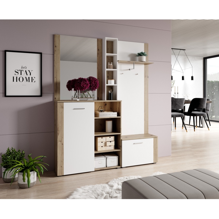 Mueble de recibidor con espejo KEVIN marrón/blanco