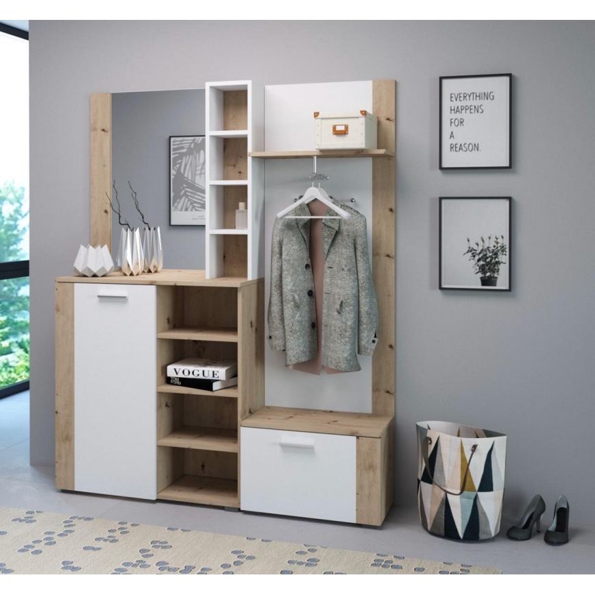 Mueble de recibidor con espejo KEVIN marrón/blanco