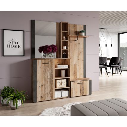 Mueble de recibidor con espejo KEVIN marrón/negro