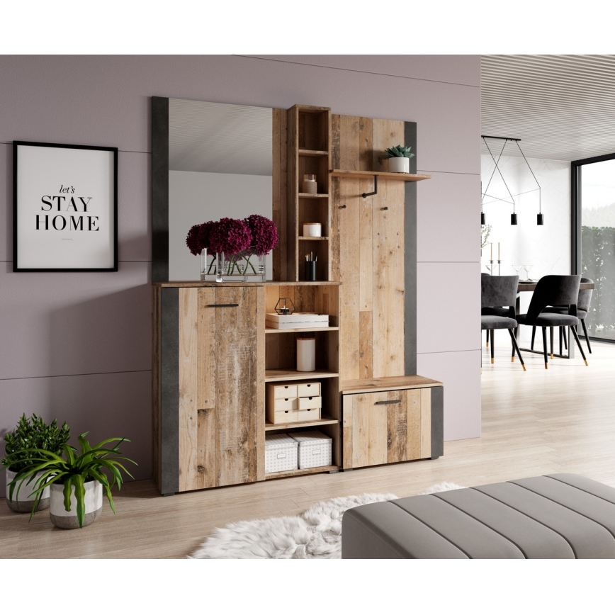 Mueble de recibidor con espejo KEVIN marrón/negro