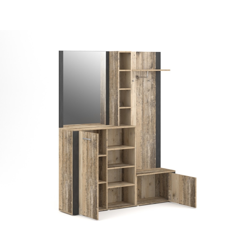 Mueble de recibidor con espejo KEVIN marrón/negro