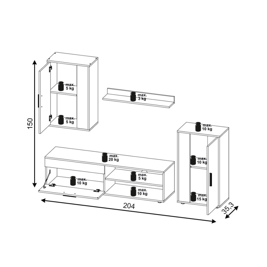 Mueble de salón BRICK blanco/negro