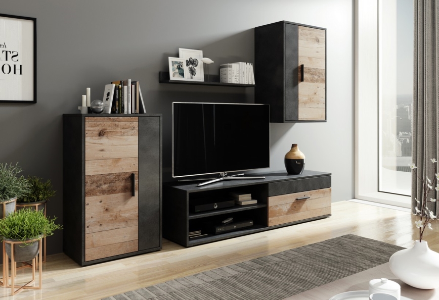 Mueble de salón BRICK marrón/negro