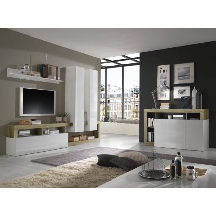 Mueble de salón LENOR blanco/marrón