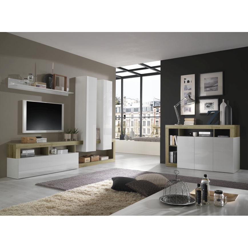 Mueble de salón LENOR blanco/marrón