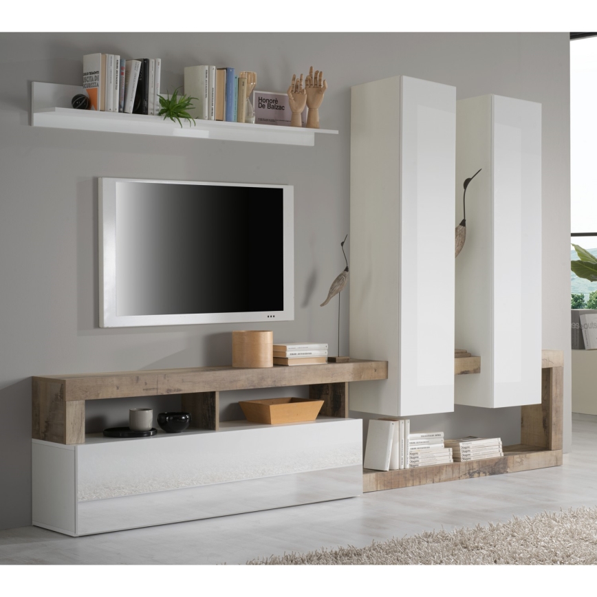 Mueble de salón LENOR blanco/marrón
