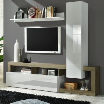 Mueble de salón LENOR blanco/marrón