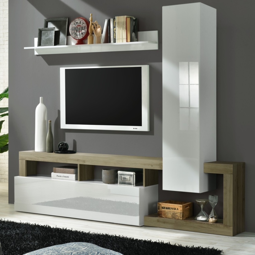 Mueble de salón LENOR blanco/marrón