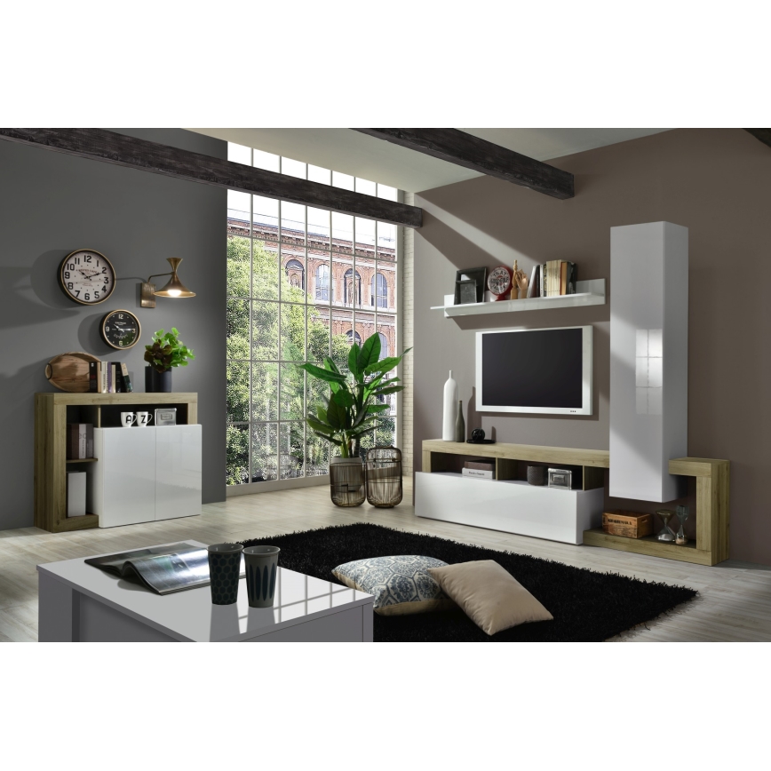 Mueble de salón LENOR blanco/marrón