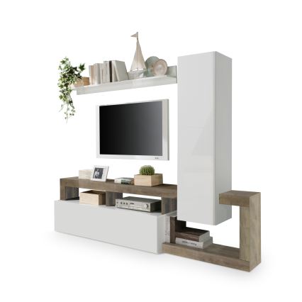 Mueble de salón LENOR blanco/marrón