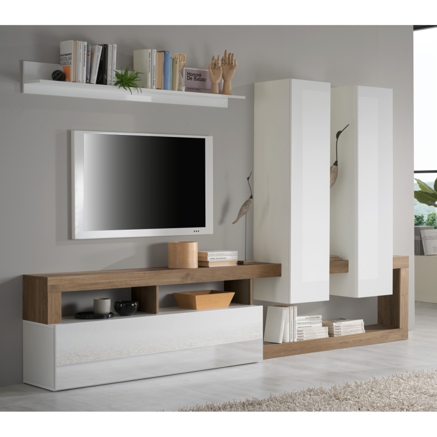 Mueble de salón LENOR blanco/roble