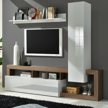 Mueble de salón LENOR blanco/roble