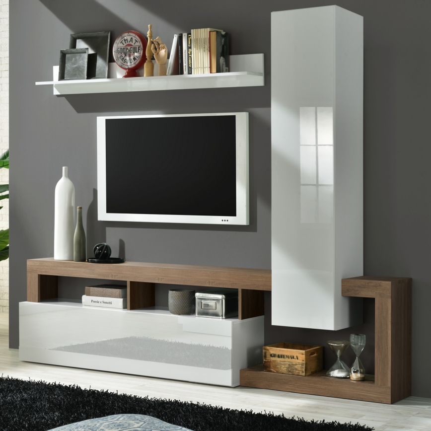 Mueble de salón LENOR blanco/roble