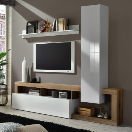 Mueble de salón LENOR blanco/roble