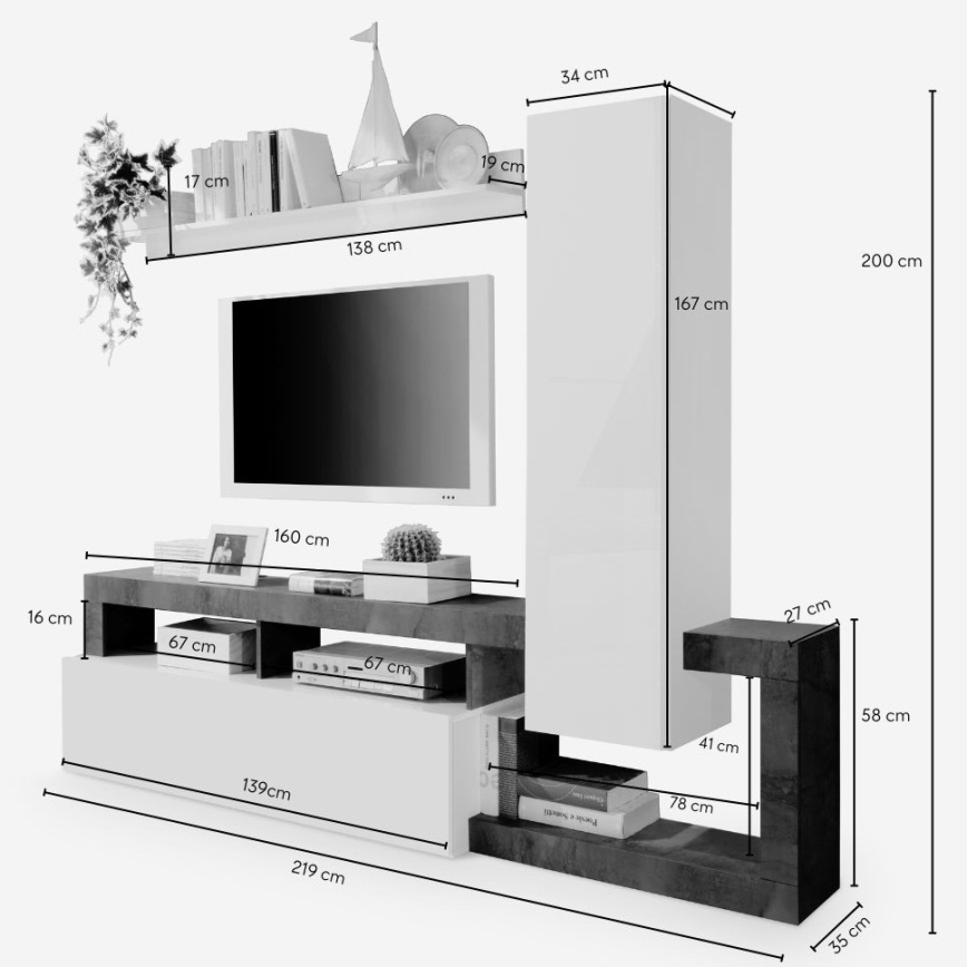 Mueble de salón LENOR blanco/roble
