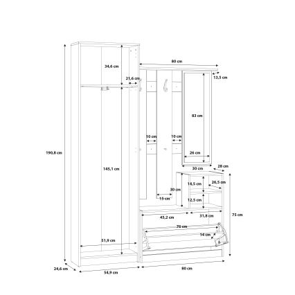 Mueble para el recibidor con espejo KAVI roble artesano