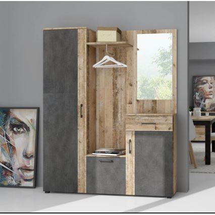 Mueble para recibidor con espejo NOLAN, marrón/grafito