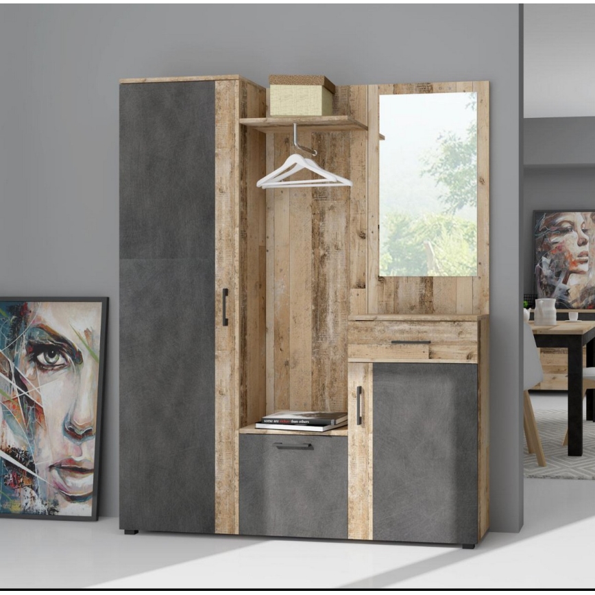 Mueble para recibidor con espejo NOLAN, marrón/grafito