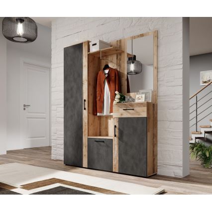 Mueble para recibidor con espejo NOLAN, marrón/grafito