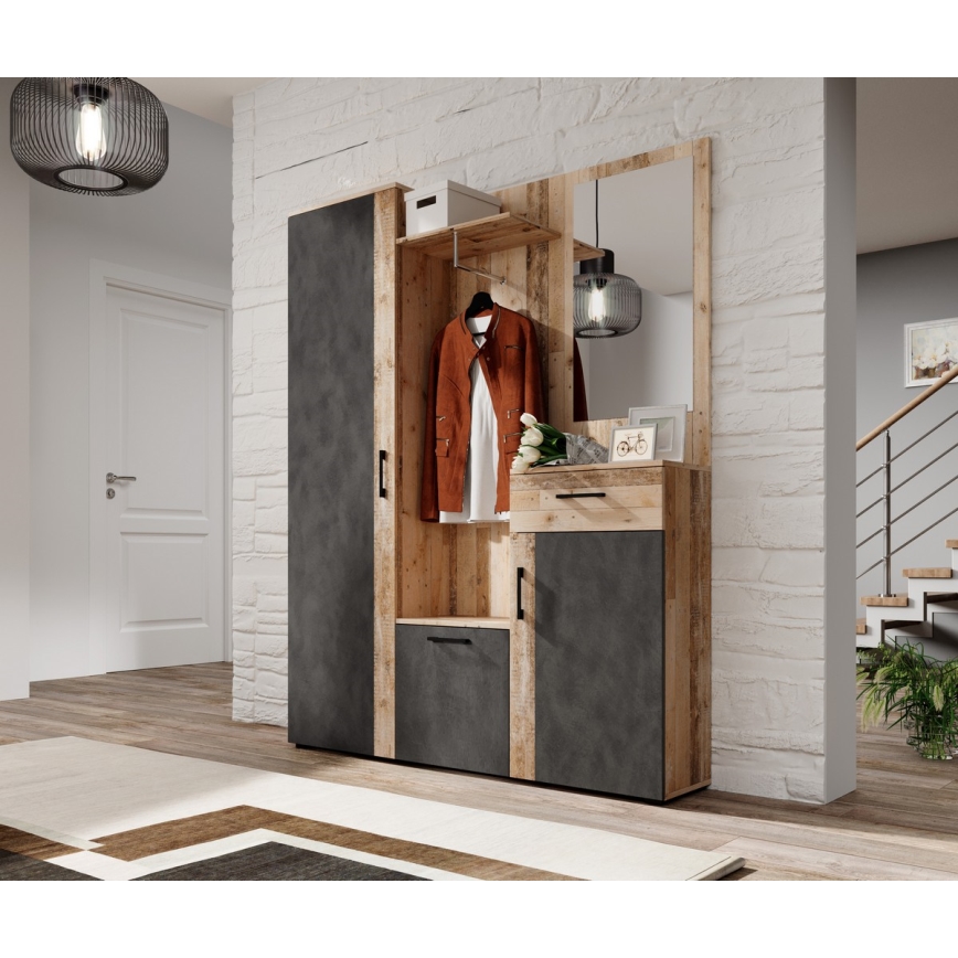 Mueble para recibidor con espejo NOLAN, marrón/grafito