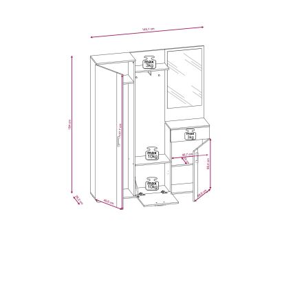 Mueble para recibidor con espejo NOLAN, marrón/grafito