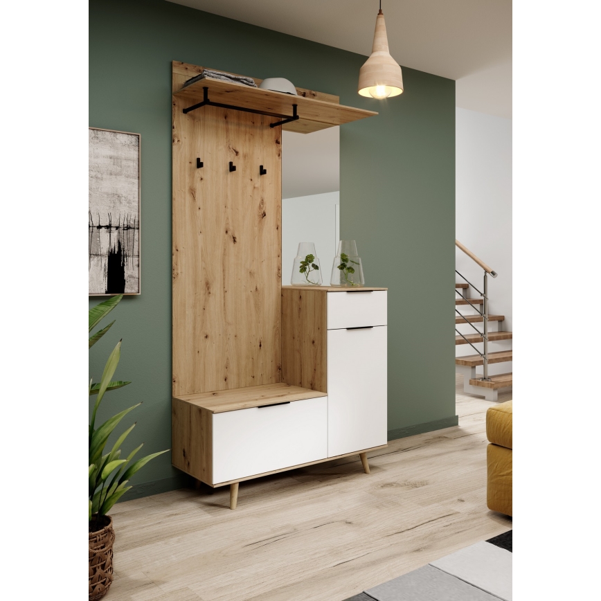 Mueble para recibidor con espejo SVEN marrón/blanco