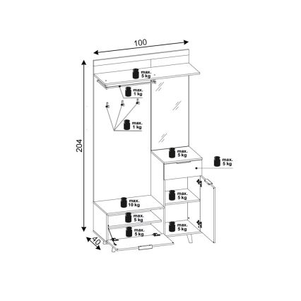 Mueble para recibidor con espejo SVEN marrón/blanco