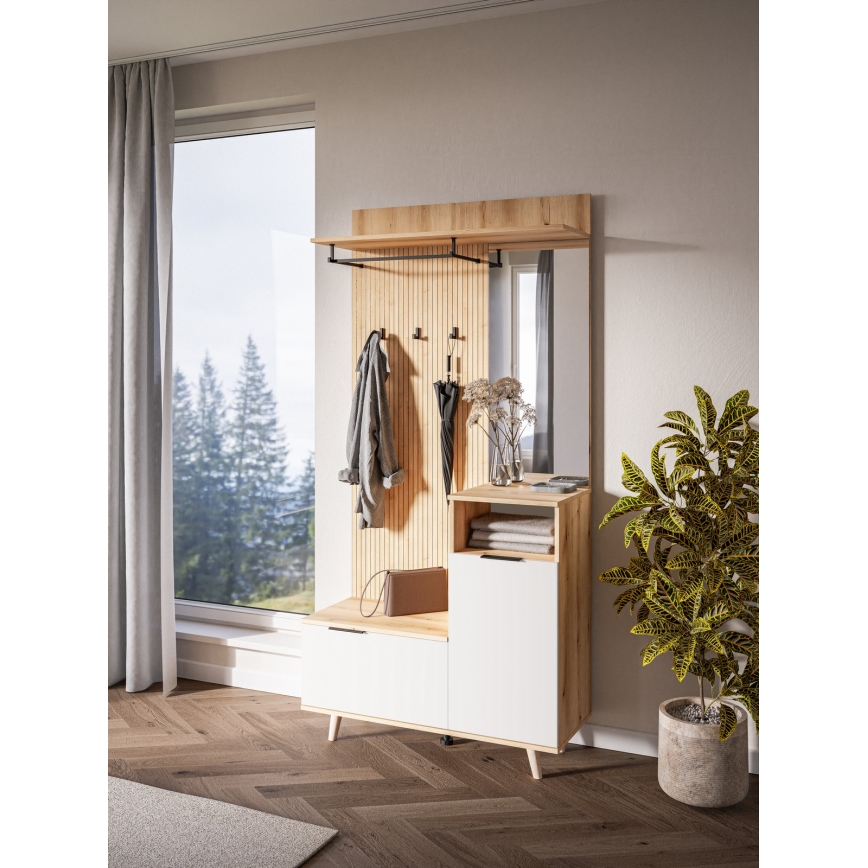 Mueble para recibidor con espejo SVEN, marrón/blanco