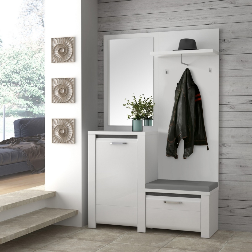 Mueble para recibidor HIRO con espejo, blanco/gris