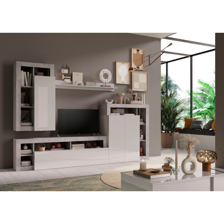 Mueble para TV LENOR blanco/gris efecto hormigón
