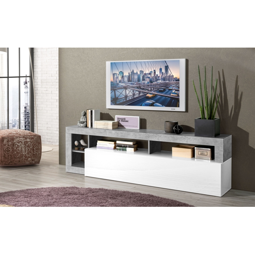 Mueble para TV LENOR blanco/gris efecto hormigón