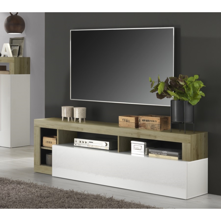Mueble TV LENOR blanco/roble claro