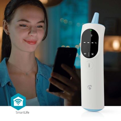 Nedis BTHTIR10WT - Termómetro infrarrojo inteligente multifuncional Tuya 2xAAA