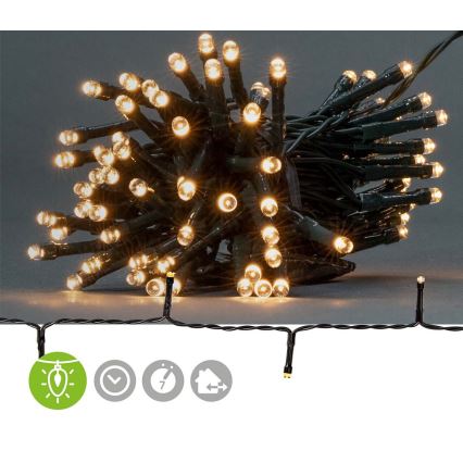 Guirnalda LED para exterior 96 LEDs/7 funciones/3xAA 7,7m IP44 blanco cálido