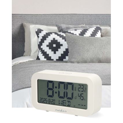 Reloj digital con alarma, termómetro e higrómetro 2xAA blanco