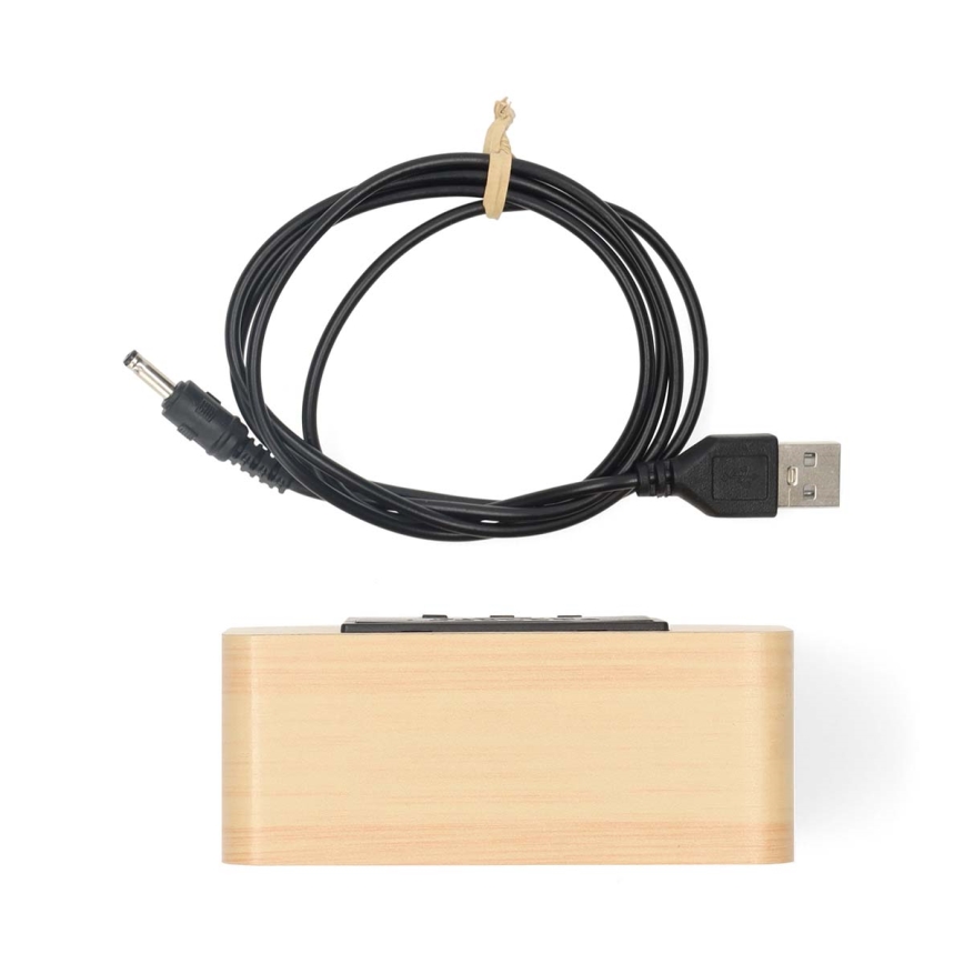 Reloj despertador digital con pantalla LED y termómetro, 5V/3xAAA, de madera