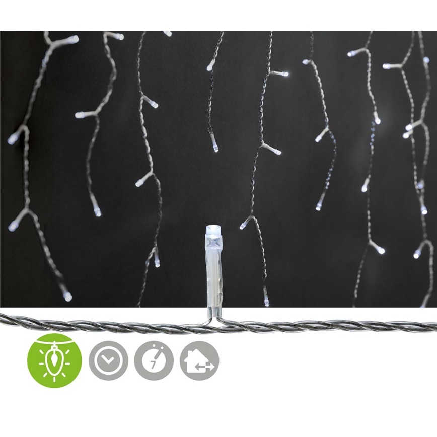 Cortina de luces LED para exterior 180xLED/7 funciones 10,9 m IP44 blanco frío