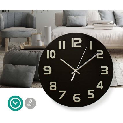 Reloj de pared 1xAA/1,5V vidrio 30 cm negro