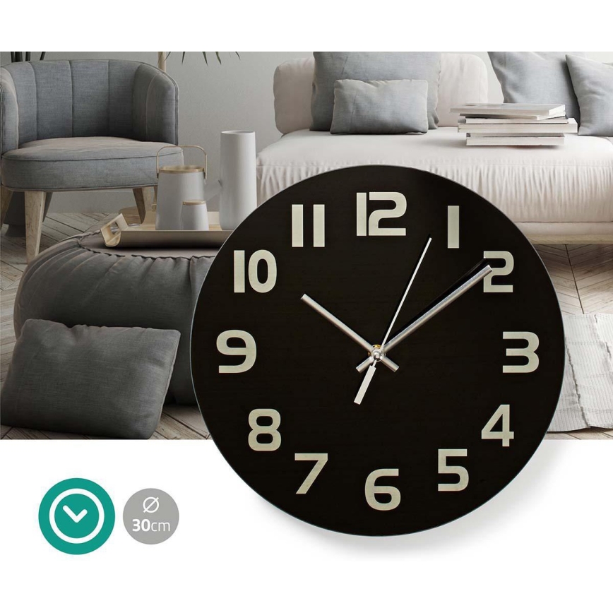 Reloj de pared 1xAA/1,5V vidrio 30 cm negro